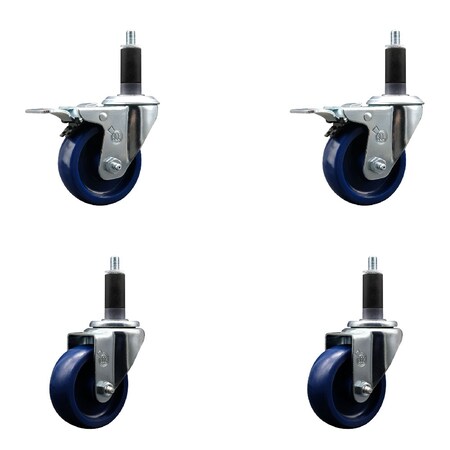 Service Caster 3.5'' Solid Poly Swivel 1-1/8'' Expanding Stem Caster Set 2 Total Lock Brakes, 4PK SCC-EXTTL20S3514-SPUS-2-S-2-118